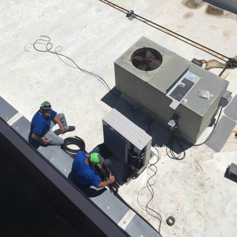 Aerial view of a commercial HVAC system being installed